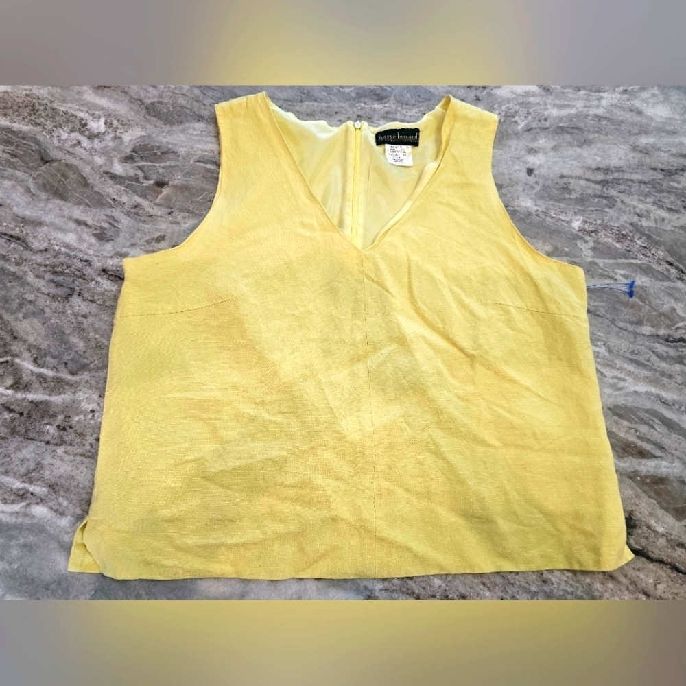 Harvé Benard Yellow Linen Blend Sleeveless Top Size 14 Zip Back Shell